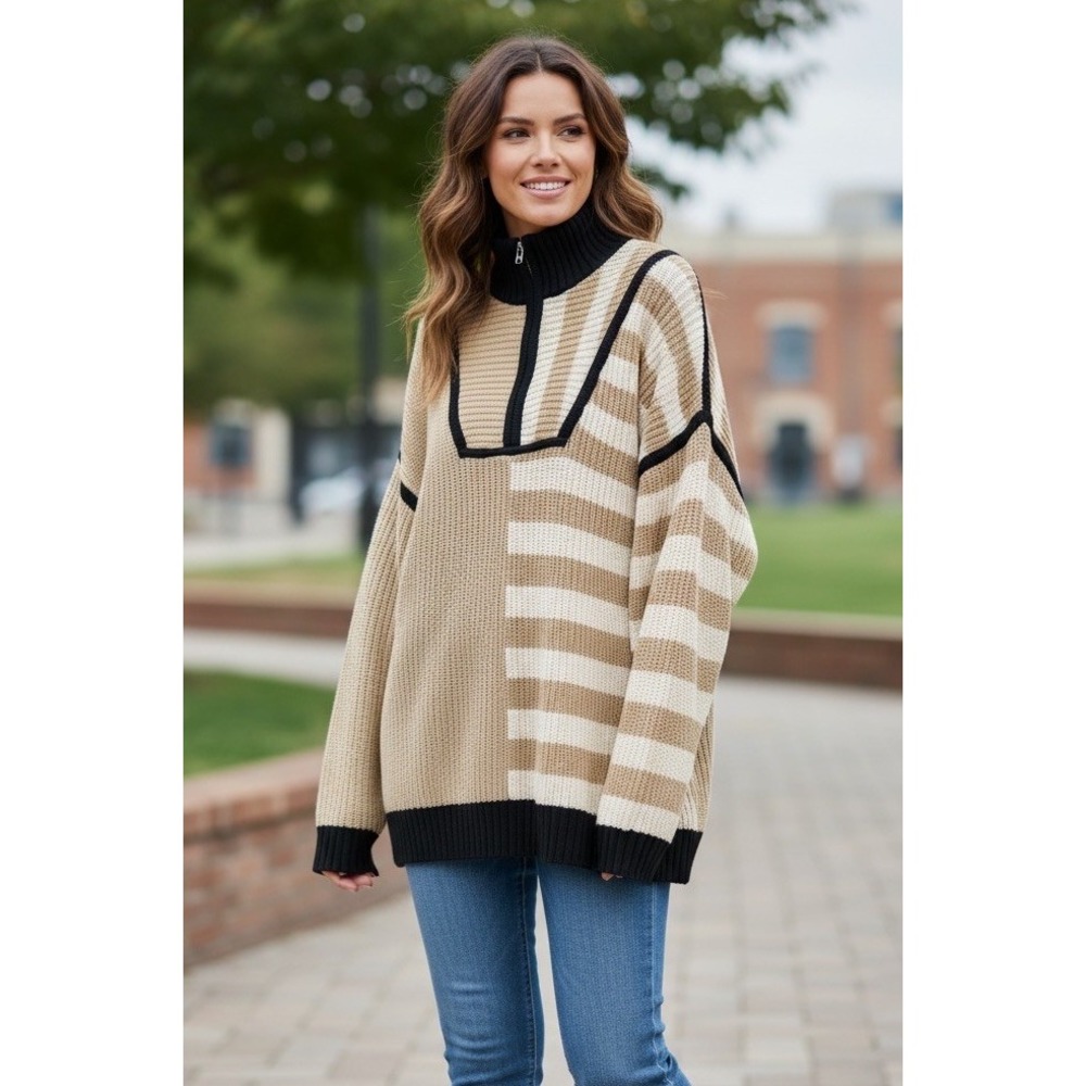 Staud Medium Sahara stripe Hampton sweater Neutral